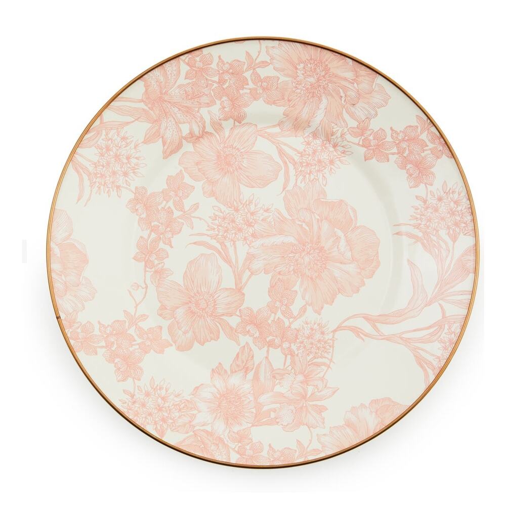 NEW MacKenzie-Childs Rosy English Garden Enamel Charger Plate 12in Floral Pink